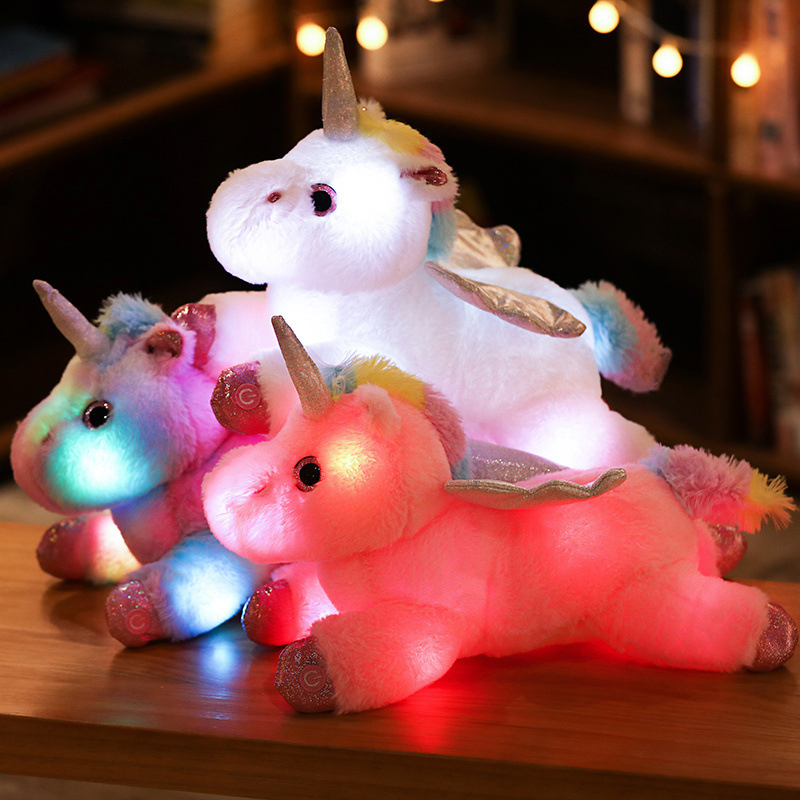Preço de Atacado Pelúcia Personalizada Brinquedo Design Personalizado Animais Super Macios Crianças Bebês Boneco de Pelúcia Unicórnio Brinquedos Iluminados Fábrica