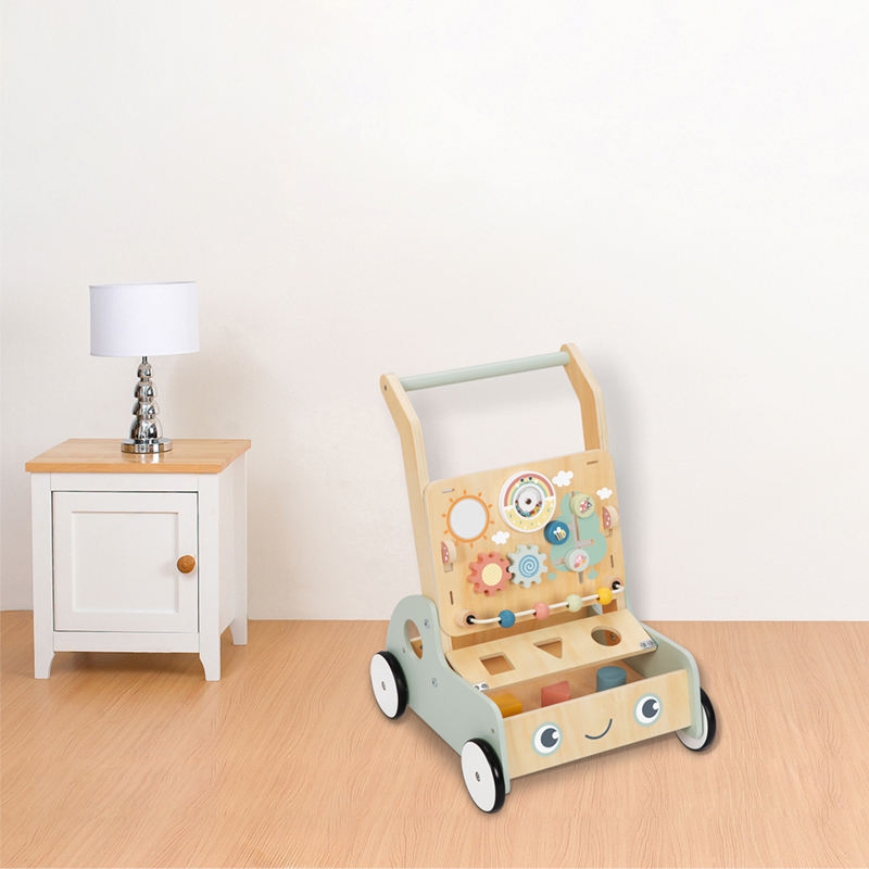 Carrinho de Aprendizagem de Madeira para Bebês Centro de Atividades Multifuncional Painel de Atividades Brinquedo para Bebê