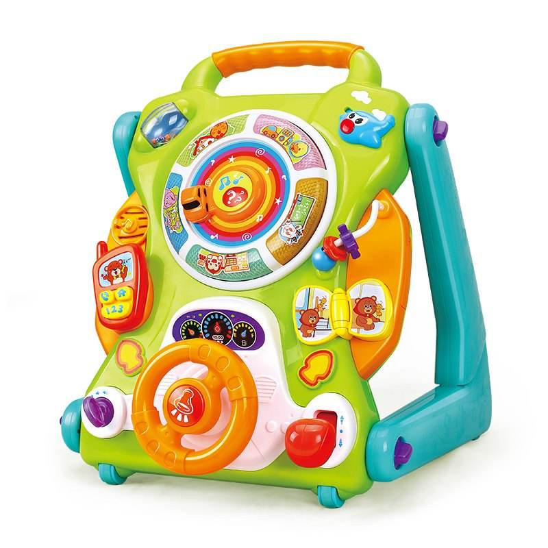 Samtoy 3 In1 Mesa de Atividades para Bebê Multifuncional Moderna com Som e Desenho, Carrinho de Bebê Conversível e Ajustável, Andador Brinquedo para Bebê