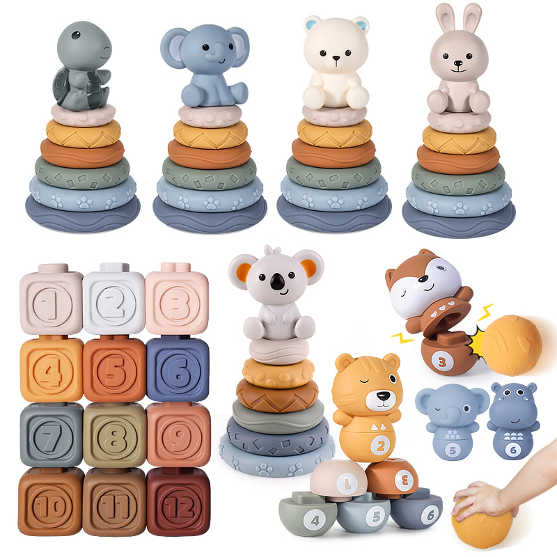 Novo Brinquedo Educativo de Silicone Macio para Dentição e Empilhamento para Bebês e Infantes Presente