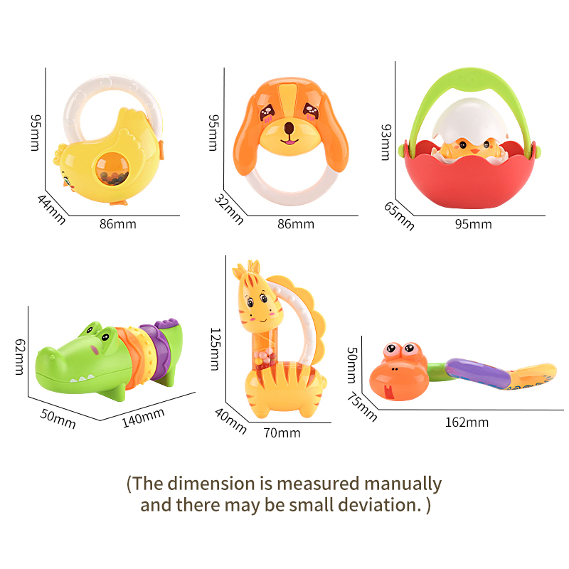 Brinquedos Educativos para Bebês de Alta Qualidade 7PCS Chocalhos Musicais de Animais Fofos Brinquedo Seguro e Não Tóxico Conjunto de Sinos de Chocalho para Bebês Brinquedos de Chocalho de Desenho Animado