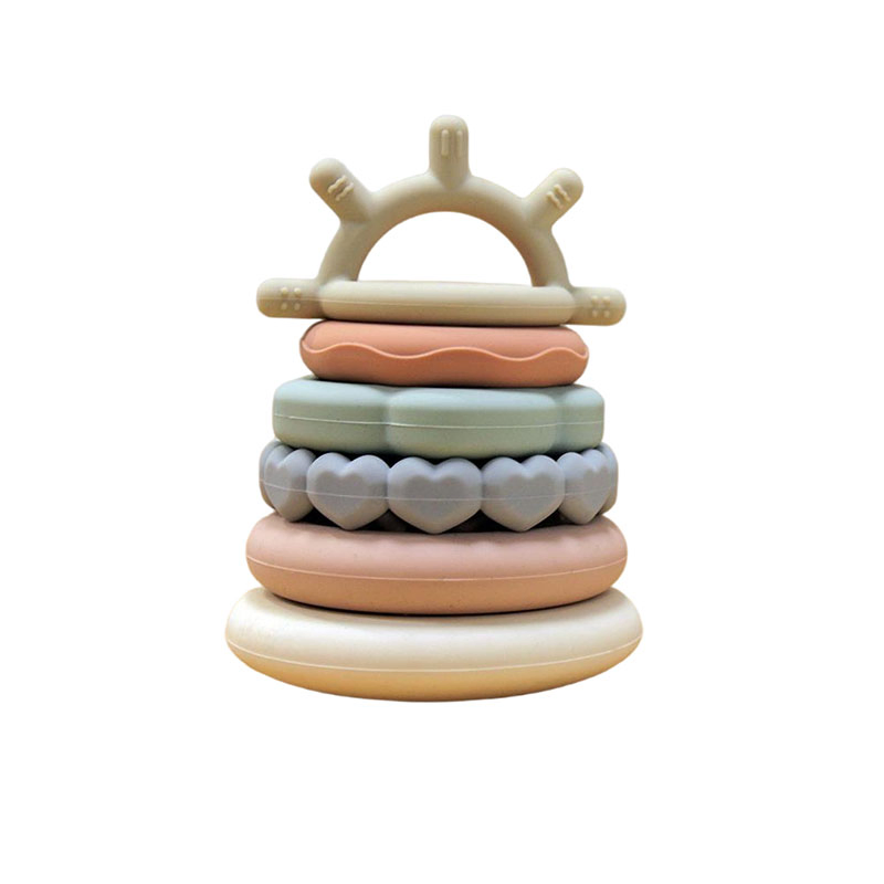 Brinquedo de empilhar de silicone ecológico para bebês, jogo sensorial, atacado