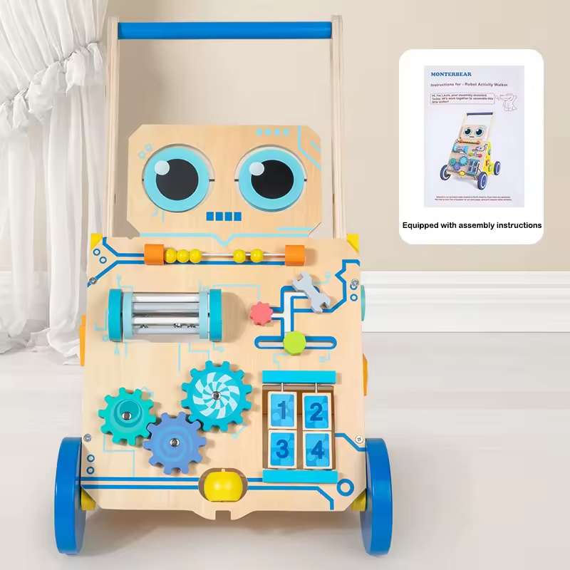 Andador de Madeira Personalizado para Bebês Ajustável Brinquedo de Empurrar e Puxar Centro de Atividades Montessori Habilidades Motoras para Crianças pequenas