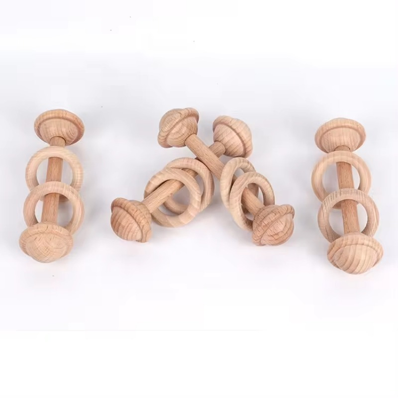 Chocalho de Madeira de Bétula Durável Brinquedo de Mordida para Bebê Recém-Nascido