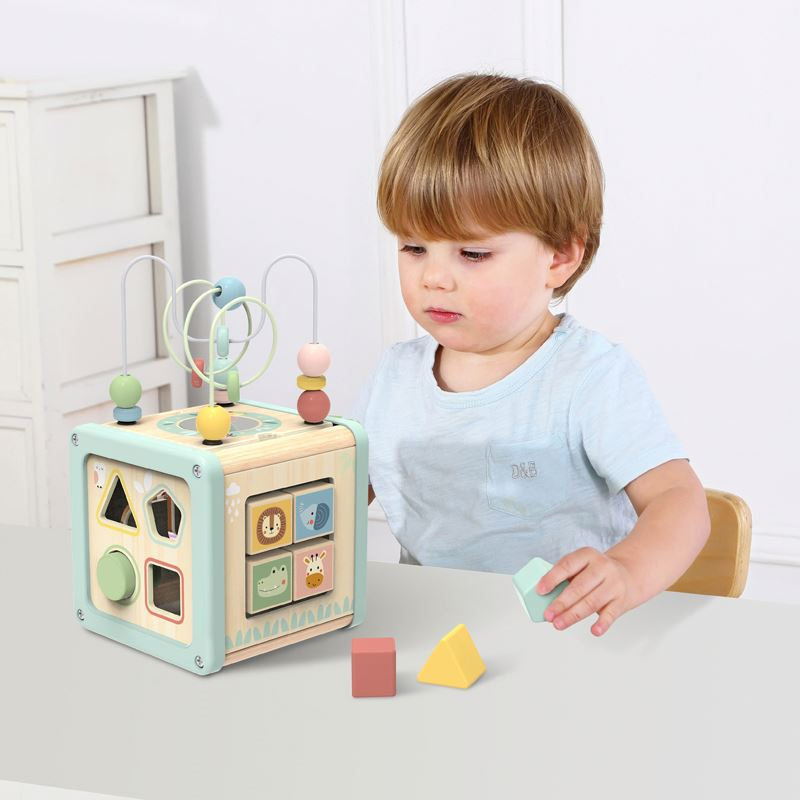 Cubo de Atividades Montessori com Contas Brinquedos Educativos para Bebês Jogo Multifuncional