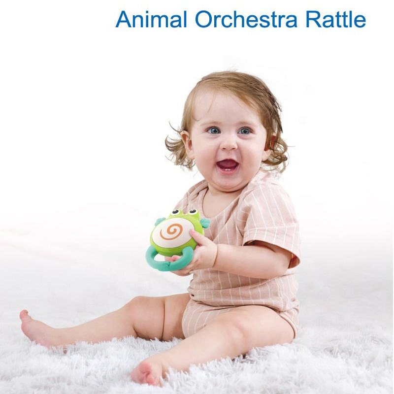 Conjunto de Brinquedos de Chocalho e Roda de Animais em Desenho Animado, Brinquedo Sensorial Macio em Silicone para Bebês