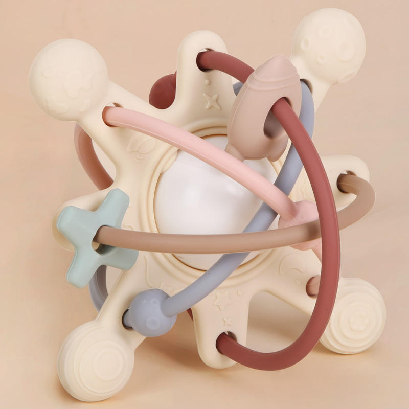 Brinquedos de Silicone Orgânico para Bebês, Mordedores, Anéis de Madeira Sensorial para Autismo, Brinquedos de Empilhar em Arco-Íris de Silicone para Crianças e Bebês