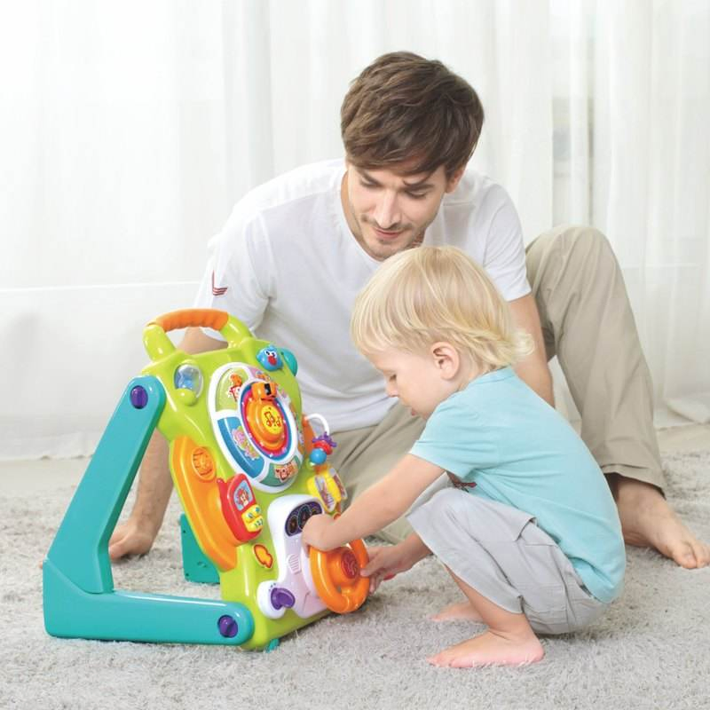 Samtoy 3 In1 Mesa de Atividades para Bebê Multifuncional Moderna com Som e Desenho, Carrinho de Bebê Conversível e Ajustável, Andador Brinquedo para Bebê