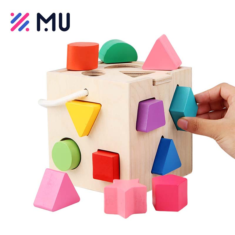 Blocos Geométricos Coloridos de Madeira para Classificação Caixa de Brinquedo para Bebês