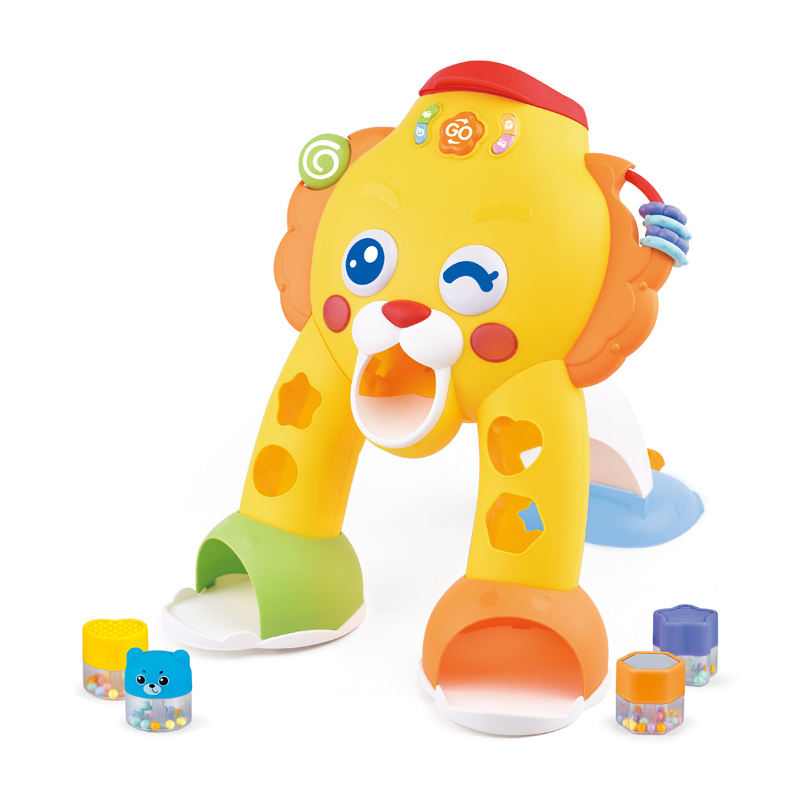 Leão de desenho animado jogando bola brinquedos de desenvolvimento infantil com música e luz