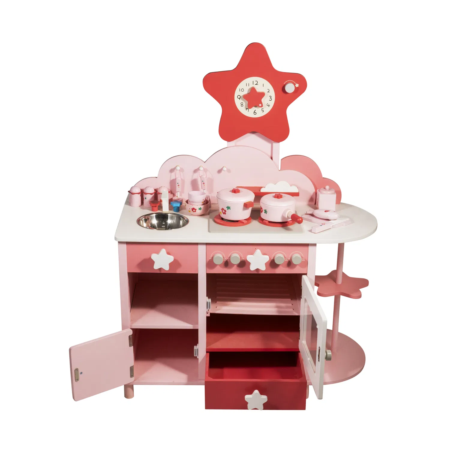 Conjunto de Cozinha de Madeira para Bebês Meninas Estrela Rosa para Crianças