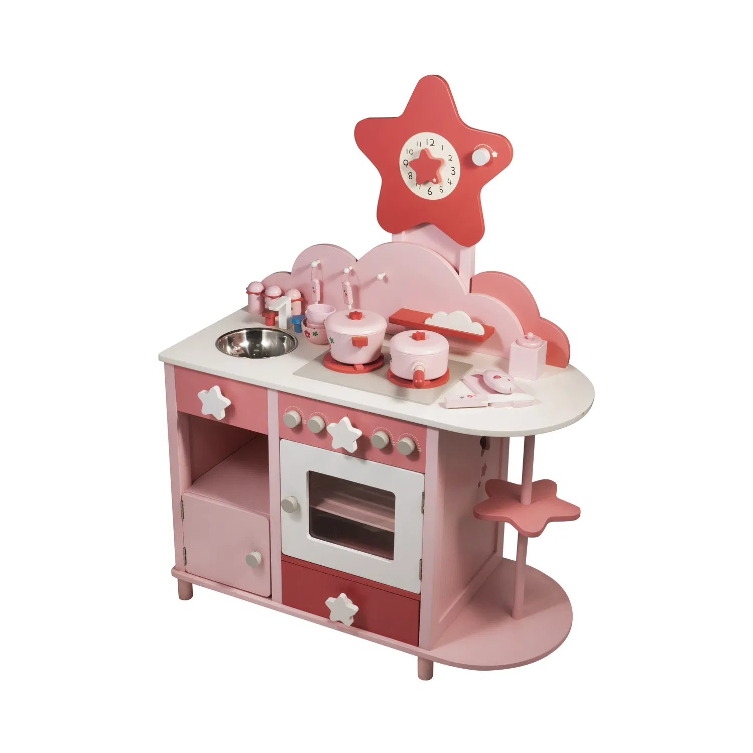 Conjunto de Cozinha de Madeira para Bebês Meninas Estrela Rosa para Crianças