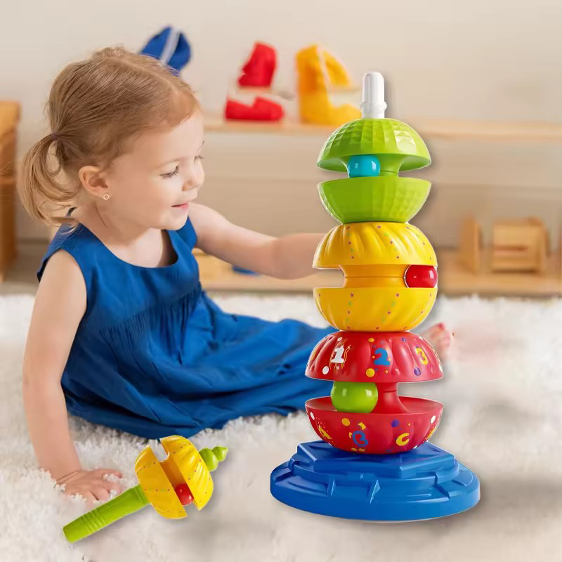 Brinquedo de empilhamento colorido em plástico criativo de alta qualidade para bebês, com texturas para exploração sensorial e crescimento cognitivo