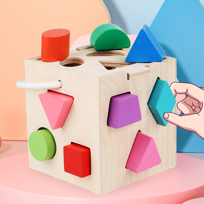 Blocos Geométricos Coloridos de Madeira para Classificação Caixa de Brinquedo para Bebês