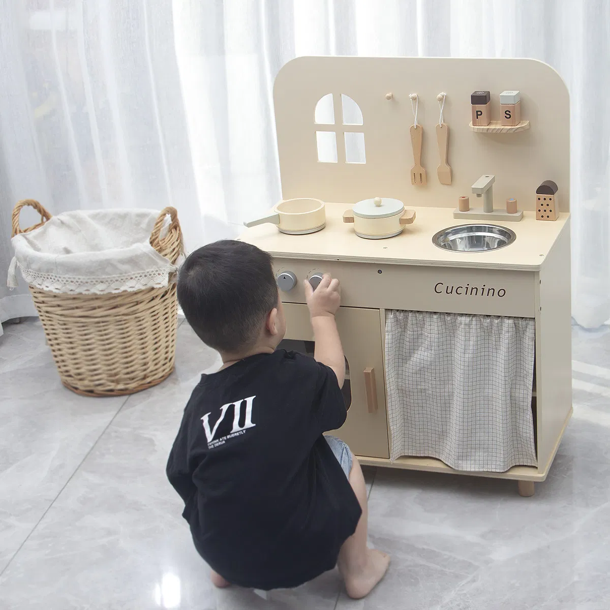 Fabricante Itens de Brincar para Crianças Promoção Popular Presente Decoração para o Lar Novos Produtos Brincadeira de Faz de Conta Mini Conjunto de Cozinha de Madeira para Crianças Atacado Brinquedo Educativo