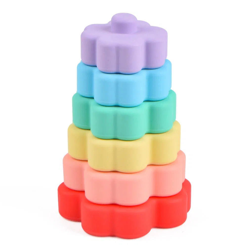 Brinquedo de Círculos Empilháveis para Bebês, Educação Inicial, Blocos de Construção de Silicone Macio, Brinquedos Montessori de Matemática para Bebês