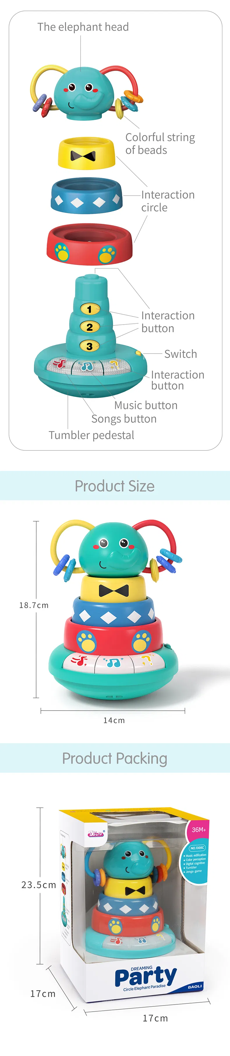 Brinquedo empilhável musical colorido para o desenvolvimento do bebê