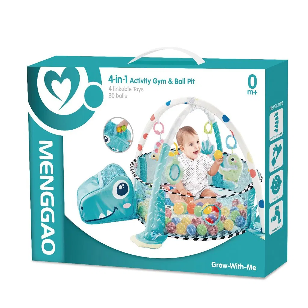 Brinquedos Infantis por Atacado Cartoon Dinossauro 4 em 1 Ginásio de Atividades e Piscina de Bolinhas Tapete de Brincar para Bebê com 30 Bolas do Oceano