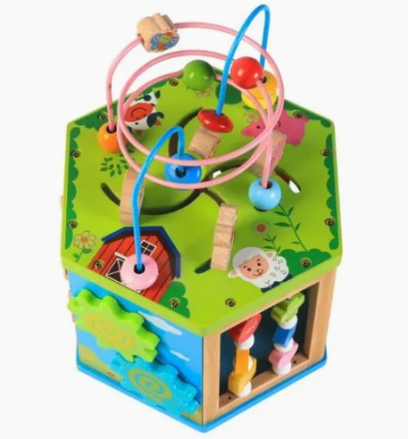 Brinquedos Educativos de Madeira para Bebês Wyx1233 Cubo de Atividades Centro de Brincadeiras para Crianças
