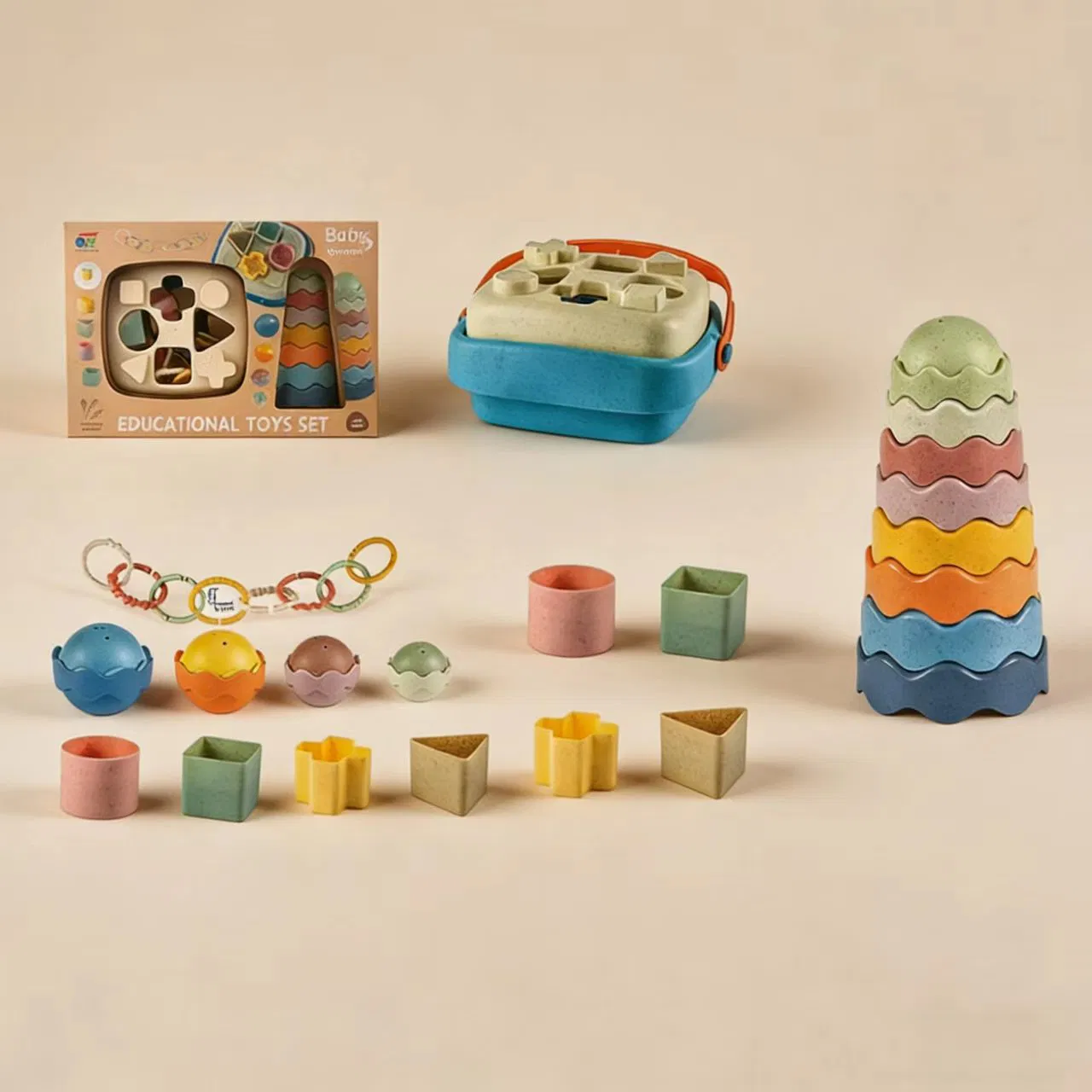 Conjunto de Cubos Empilháveis de Silicone Seguro para Bebês e Brinquedos Sensoriais de Animais, Brinquedo Educativo para Banho e Praia para 0-3 Anos