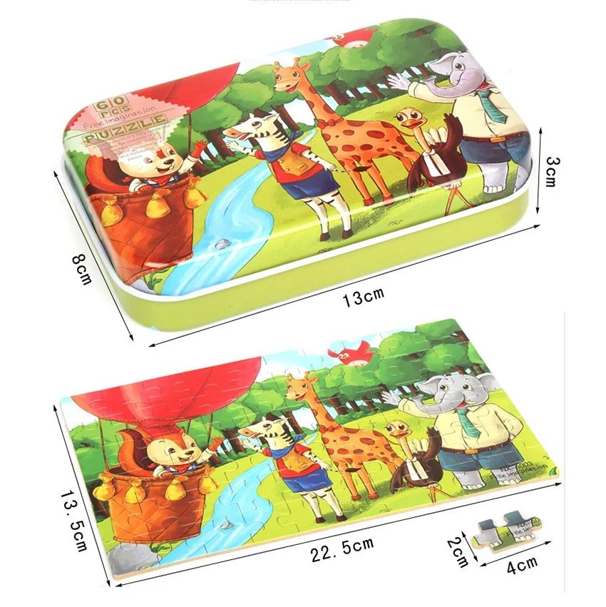 Novas Peças Quentes 60 Quebra-Cabeças de Madeira para Crianças Brinquedos de Animais de Desenho Animado Veículo Jigsaw Brinquedo Educativo para Bebês Presente de Natal para Crianças
