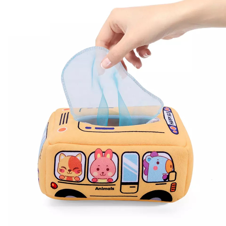 Brinquedos sensoriais Montessori para aprendizado precoce na pré-escola, brinquedos de carro mágico de pano macio, brinquedo de caixa de lenços para bebês, brinquedo de pano para bebês