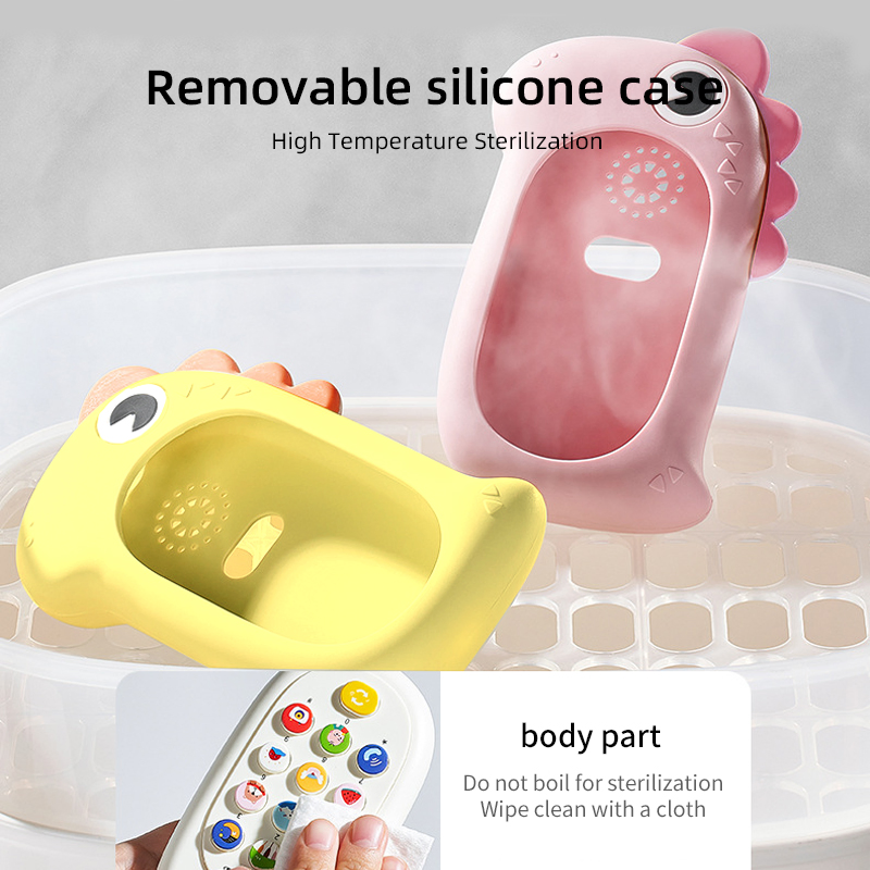 Capa de telefone móvel elétrica em silicone de dinossauro de cartoon bilíngue para crianças em chinês e inglês, brinquedo de celular para bebês