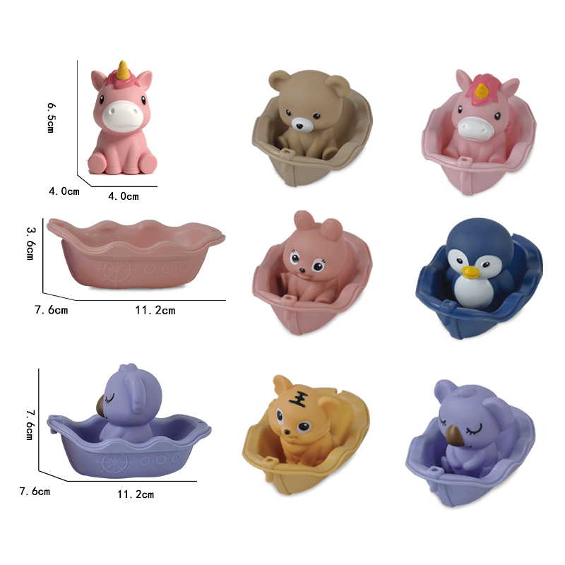 Brinquedos de Banho para Bebês Atacado Barquinhos de Animais Empilháveis de Borracha Macia Brinquedo Educativo Sensorial para Crianças