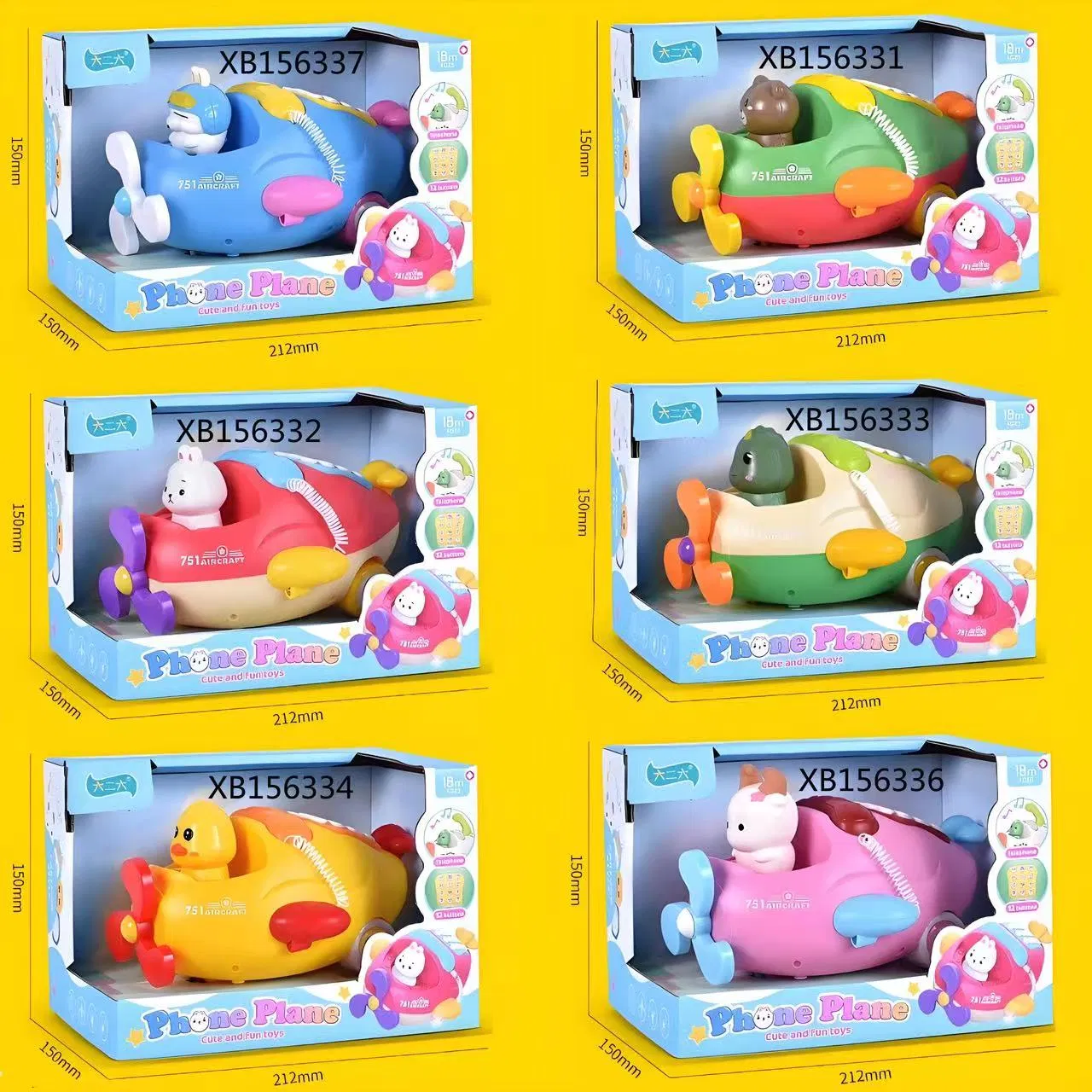 Brinquedo Educativo de Música Xinbo, Animais de Desenho Animado Coloridos, Avião de Plástico para Crianças, Jogo de Desenvolvimento, Telefone com Luz e Som para Bebês