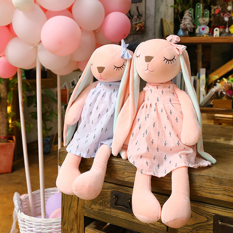 Boneco de Coelho de Longas Orelhas em Cartoon, Brinquedos de Pelúcia Macios para Crianças, Companheiro de Sono Coelho, Brinquedos de Animais de Pelúcia Recheados