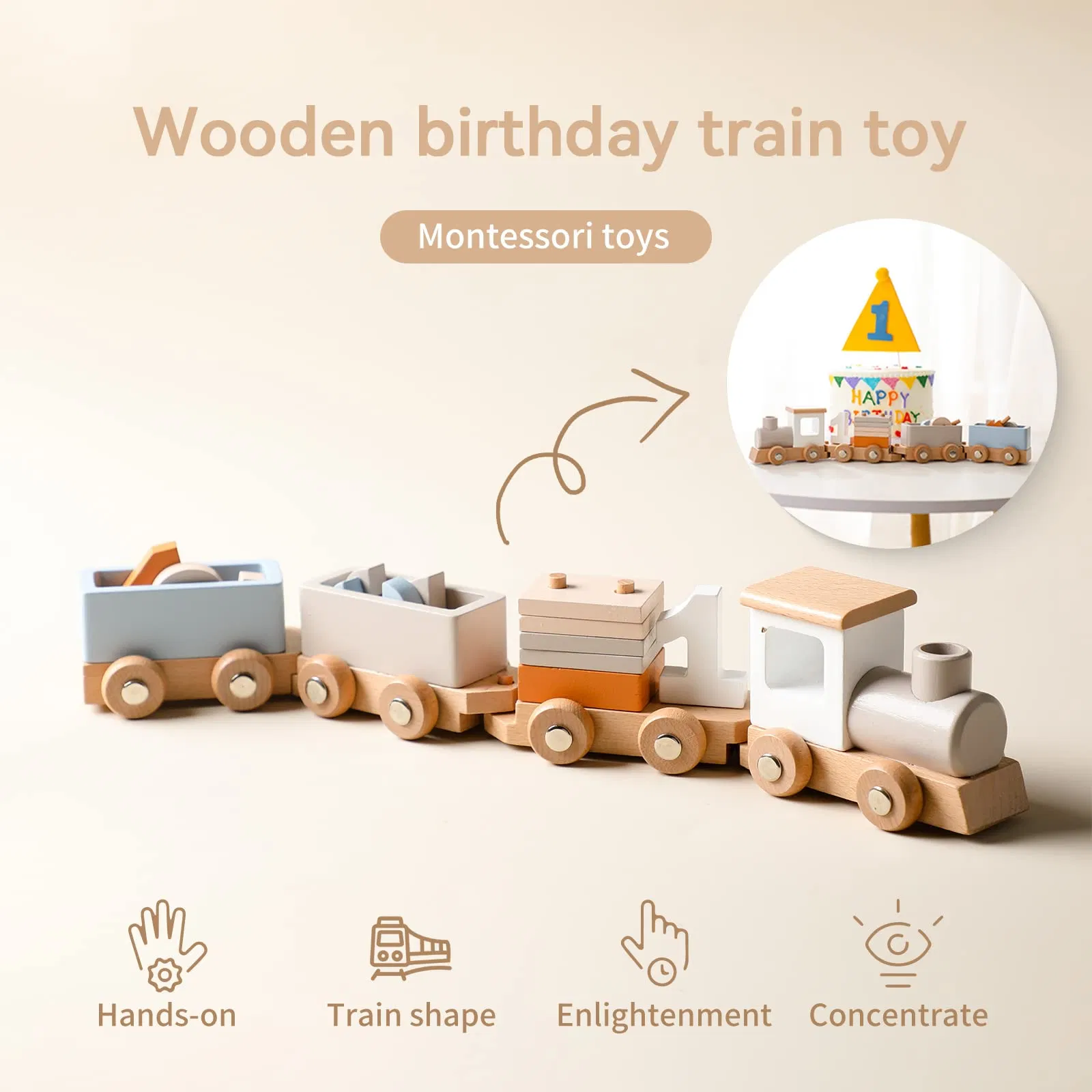 Brinquedo Educativo de Aniversário para Bebês Blocos de Números Trem de Madeira 12 PCS para Crianças