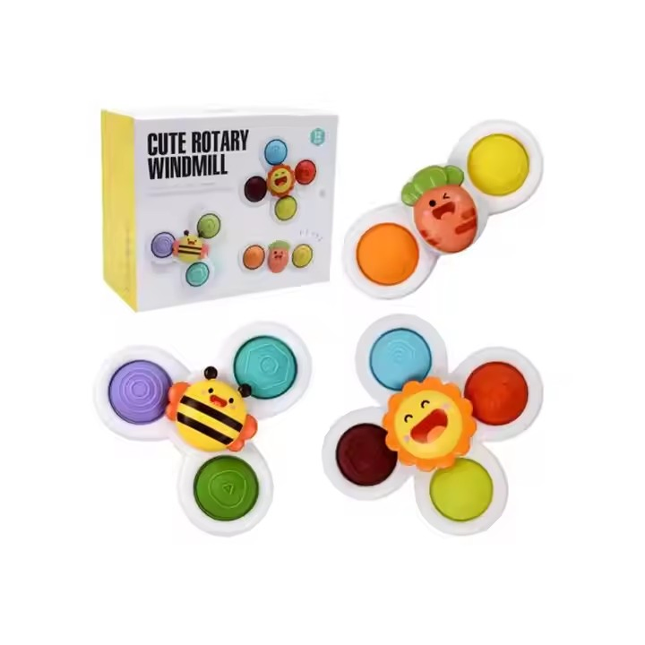 Novos Brinquedos de Banho para Bebês 3PS em Caixa Colorida Conjunto de Brinquedos de Fidget Spinner de Silicone com Ventosas Sensoriais