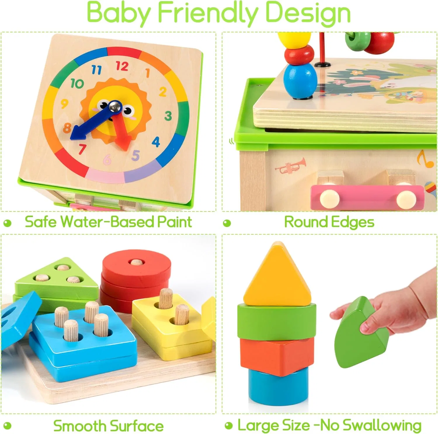 Cubo de Atividades de Madeira 7-in-1 Brinquedos Educacionais para Desenvolvimento Infantil