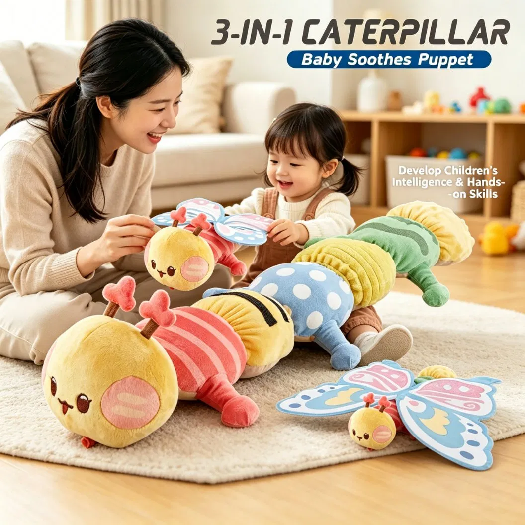 Nijia 3-in-1 Brinquedo de Pelúcia Caterpillar para Bebês, Fantoche de Animal de Estimação para Treinamento de Crianças, Conforto para Recém-Nascidos, Brinquedo Macio de Desenvolvimento, Brinquedos Educativos para Bebês