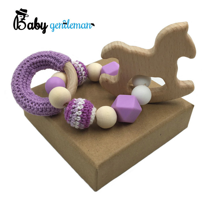 Brinquedo de Nibble de Silicone de Madeira Orgânica para Bebê, Pulseira de Dentição de Crochê para Bebê Z08278K