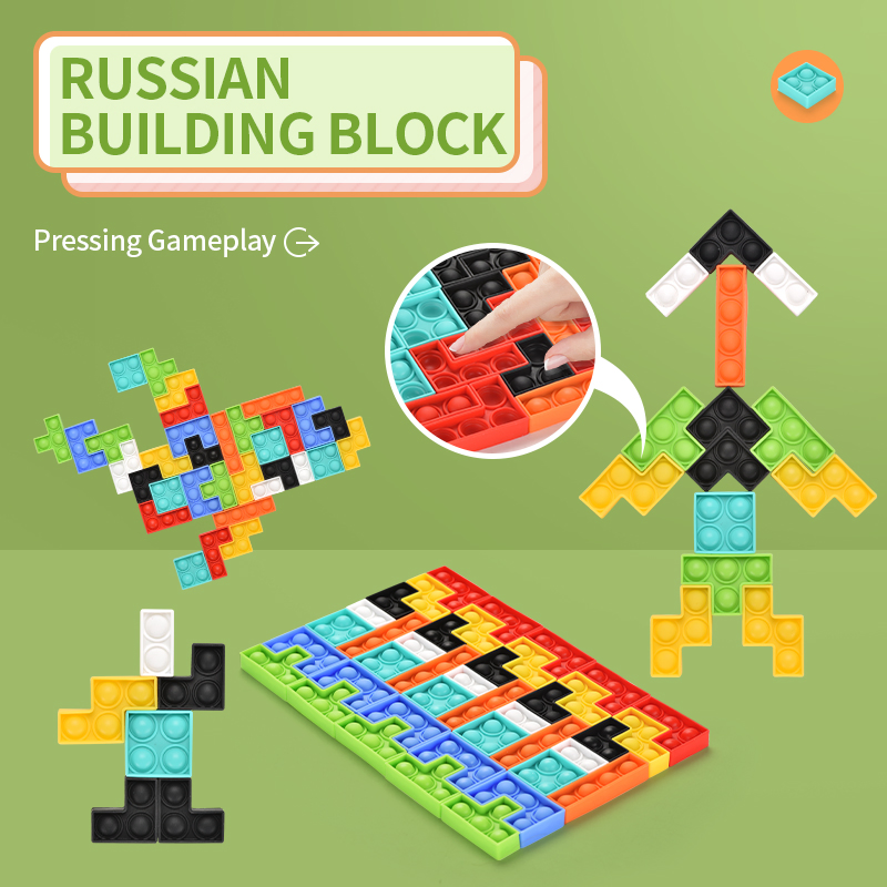 Brinquedos Educacionais por Atacado QS Sensory Bubble Pop It Fidget para Bebê Alívio de Estresse Silicone Grande Tamanho Blocos Deslizantes Tetris Brinquedos Arco-íris