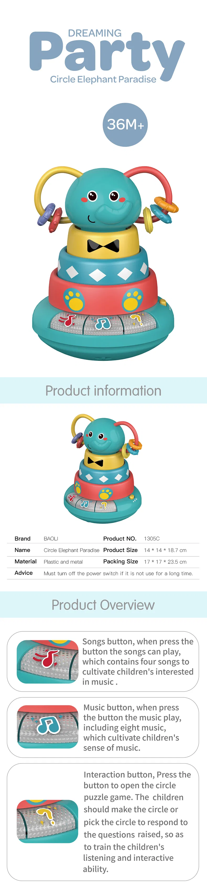 Brinquedo empilhável musical colorido para o desenvolvimento do bebê