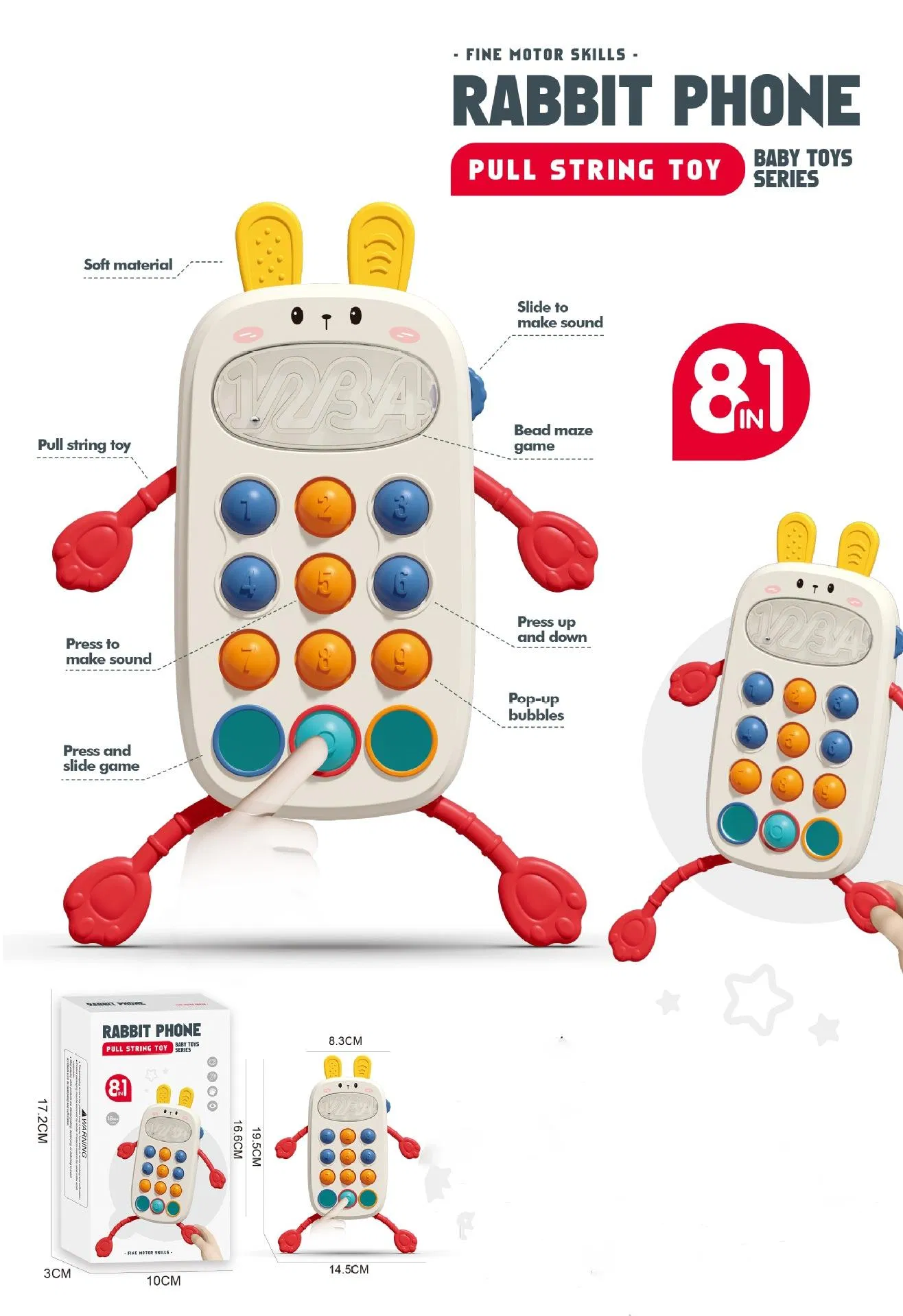 Brinquedo Educativo Sensório para Bebês com Habilidade Motora Fina, Coelho de Silicone para Mordida, Brinquedo de Telefone Móvel para Bebês