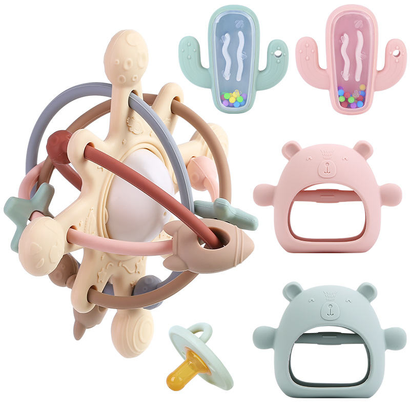 Brinquedos de Silicone Orgânico para Bebês, Mordedores, Anéis de Madeira Sensorial para Autismo, Brinquedos de Empilhar em Arco-Íris de Silicone para Crianças e Bebês