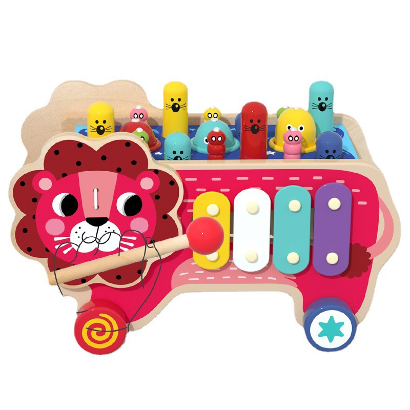 Atividade de Desenvolvimento Infantil Mamutes Bate-Peixe Xilofone de Madeira Martelo Bancada de Martelar Brinquedos Musicais