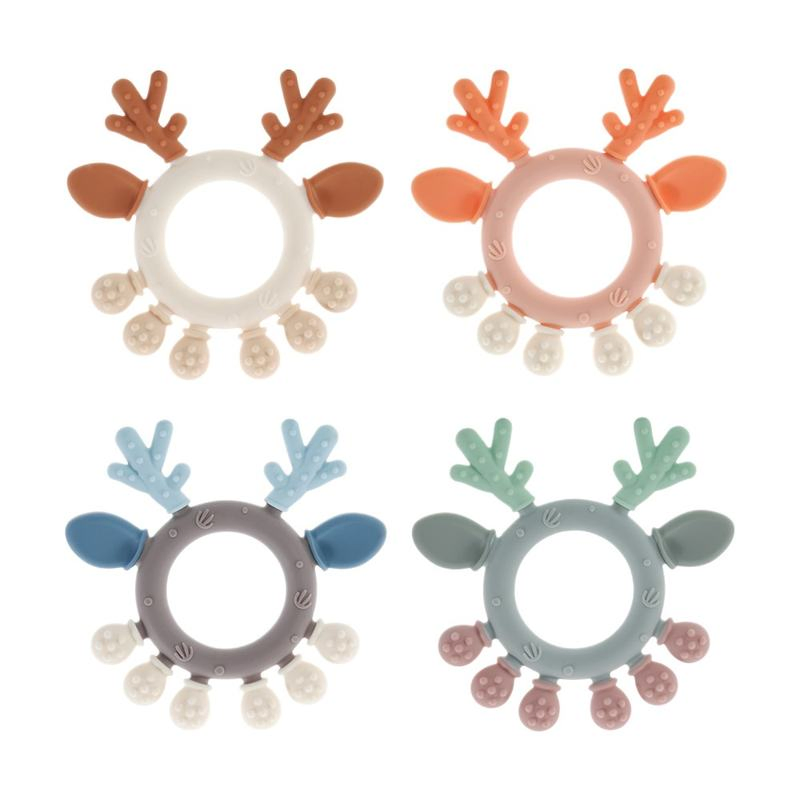 Novo Mordedor de Silicone Colorido em Forma de Alce, Esterilizável e Fervível, Brinquedo Calmante para Bebês