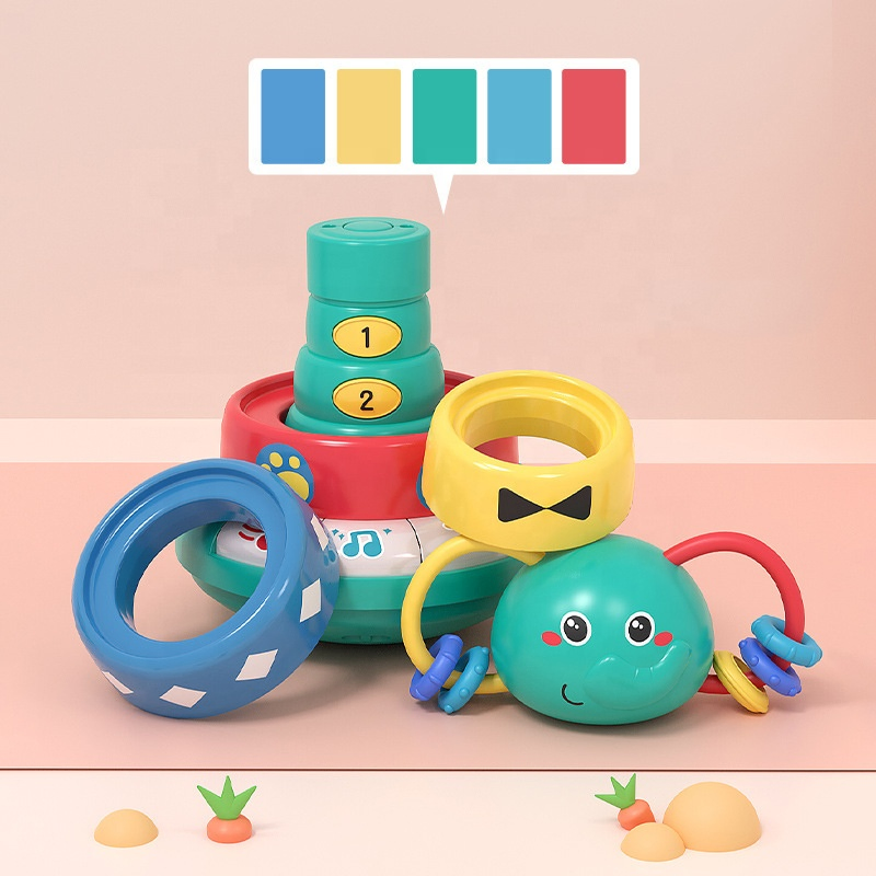Brinquedo empilhável musical colorido para o desenvolvimento do bebê