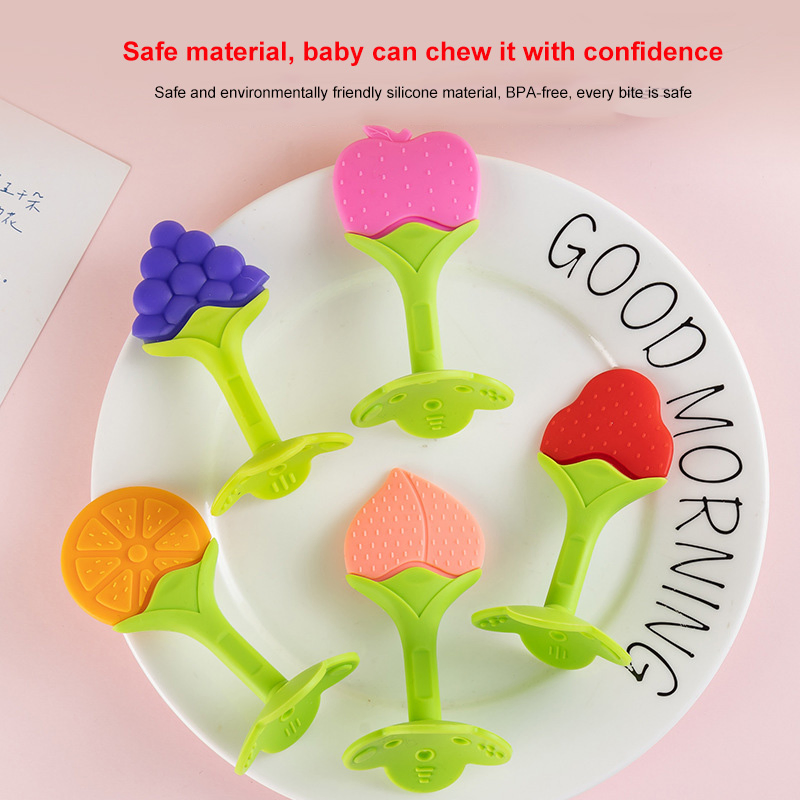 Novo Chegada Brinquedo de Dentição em Silicone de Grau Alimentar em Forma de Fruta Sensório Livre de BPA Brinquedos de Dentição Macios para Bebês