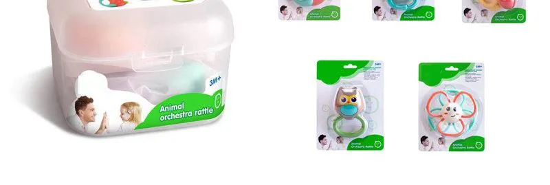 Conjunto de Brinquedos de Chocalho e Roda de Animais em Desenho Animado, Brinquedo Sensorial Macio em Silicone para Bebês