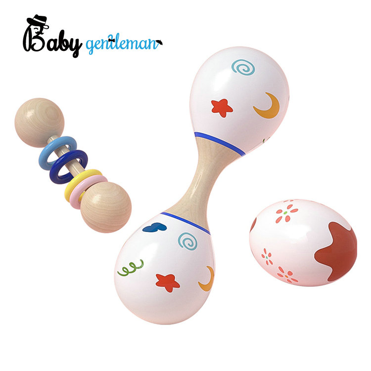 Venda Quente 3PCS Brinquedo Musical de Madeira Conjunto de Chocalho de Bola de Areia para Bebê Z07197I
