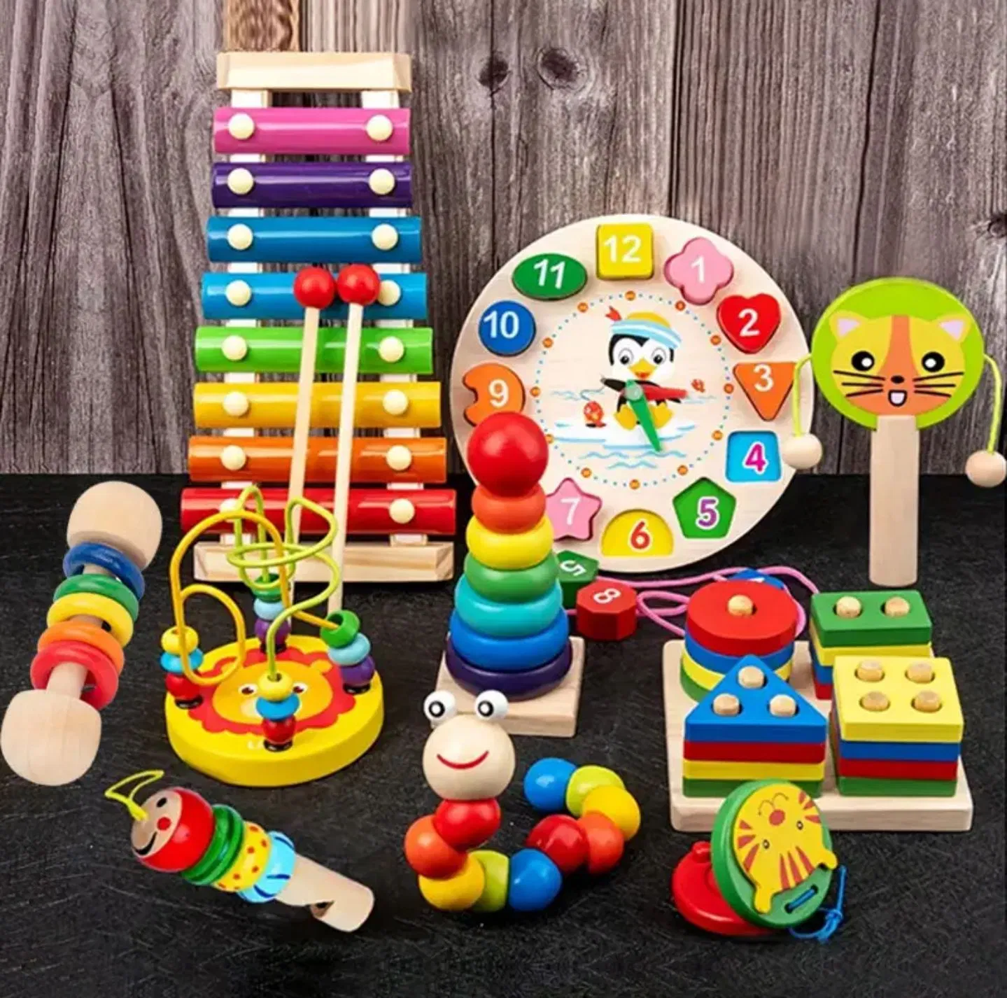 Brinquedos de Desenvolvimento Intelectual para Bebês de Madeira Aijh Montessori, Brinquedo Musical Engraçado de Bater com a Mão