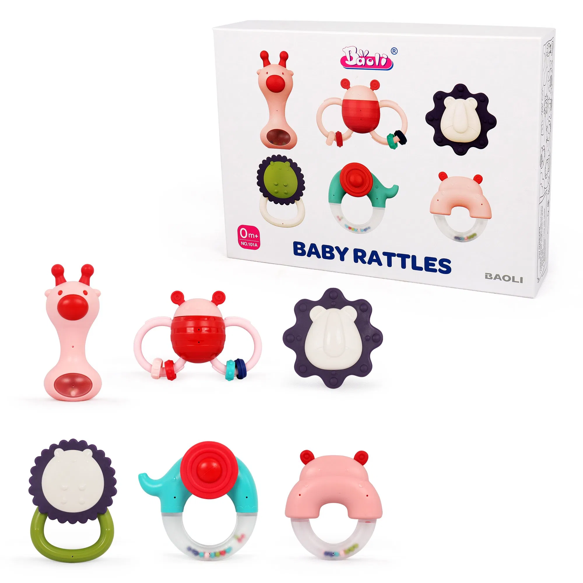 Conjunto de Mordedores de Silicone Baoli para Bebês com Adoráveis Chocalhos de Animais