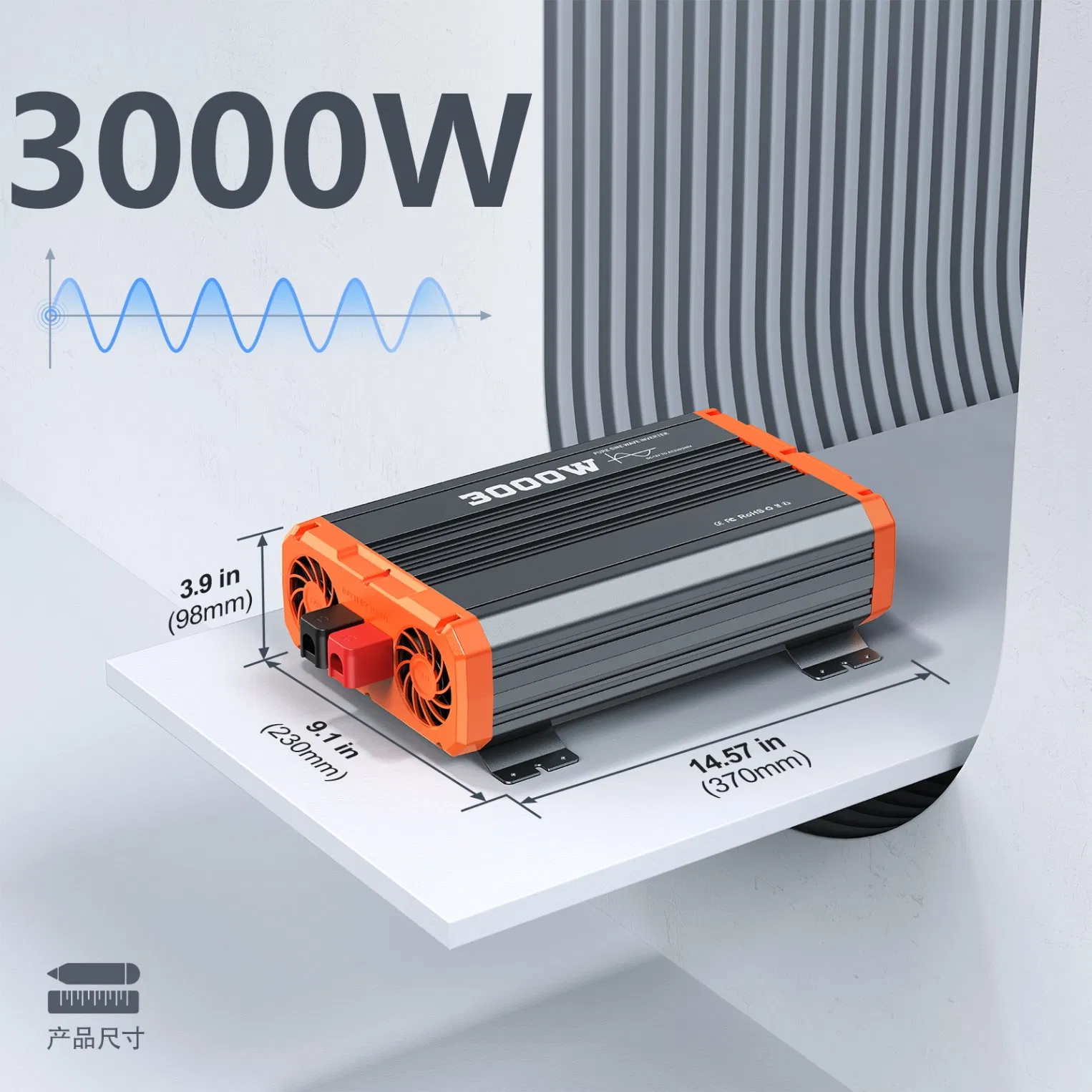 3000W (6000W Peak) 12V-220V Pure Sine Wave Inverter with LCD Remote Panel