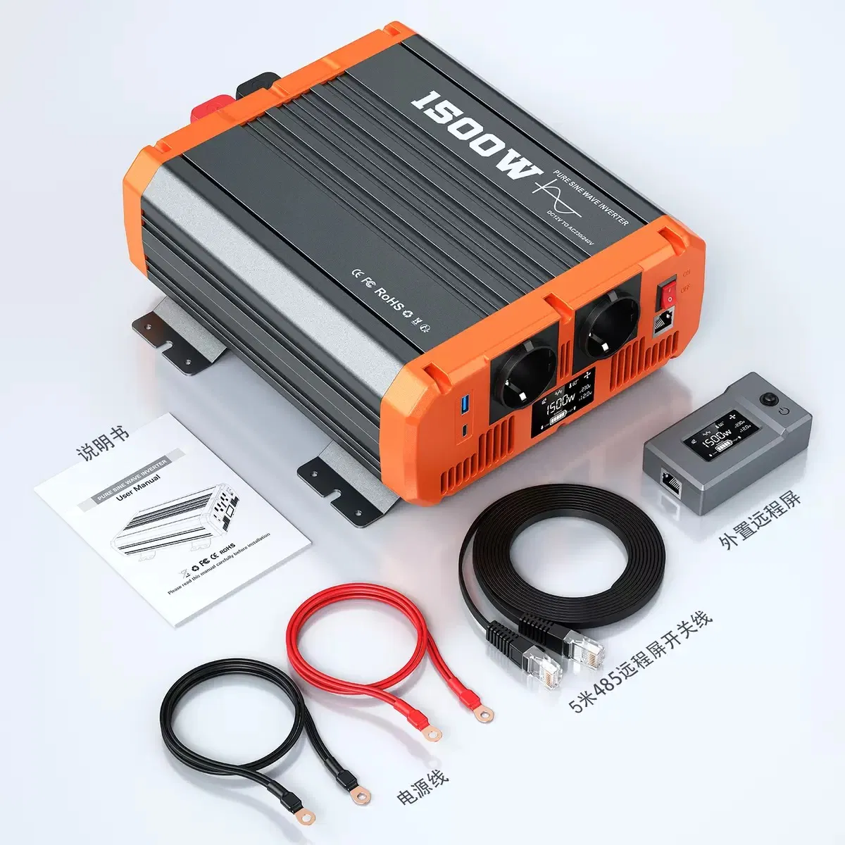 3000W (6000W Peak) 12V-220V Pure Sine Wave Inverter with LCD Remote Panel
