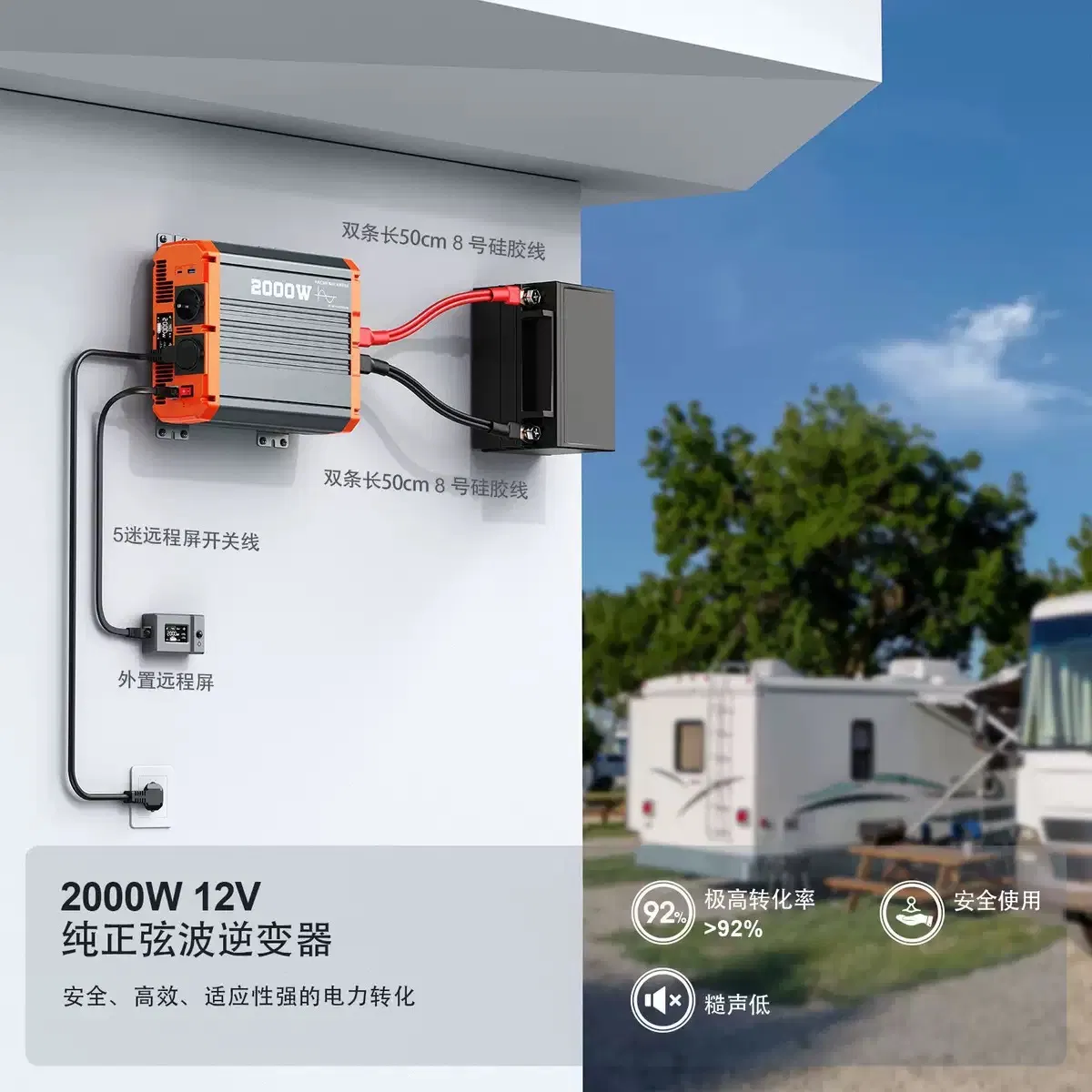 3000W (6000W Peak) 12V-220V Pure Sine Wave Inverter with LCD Remote Panel